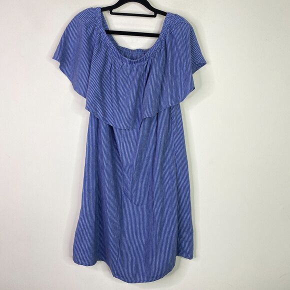New Old Navy Off the Shoulder Striped Linen Blend Dress Women's Size Medium - Picture 1 of 7
